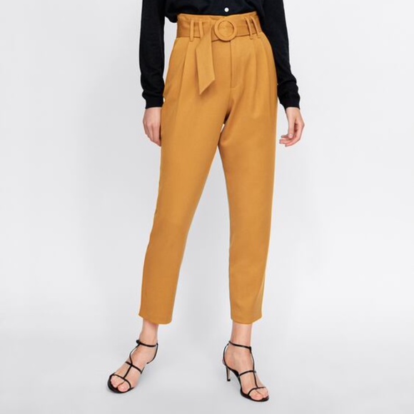 Zara Pants - ZARA Mustard Trousers With Buckled Belt Size M